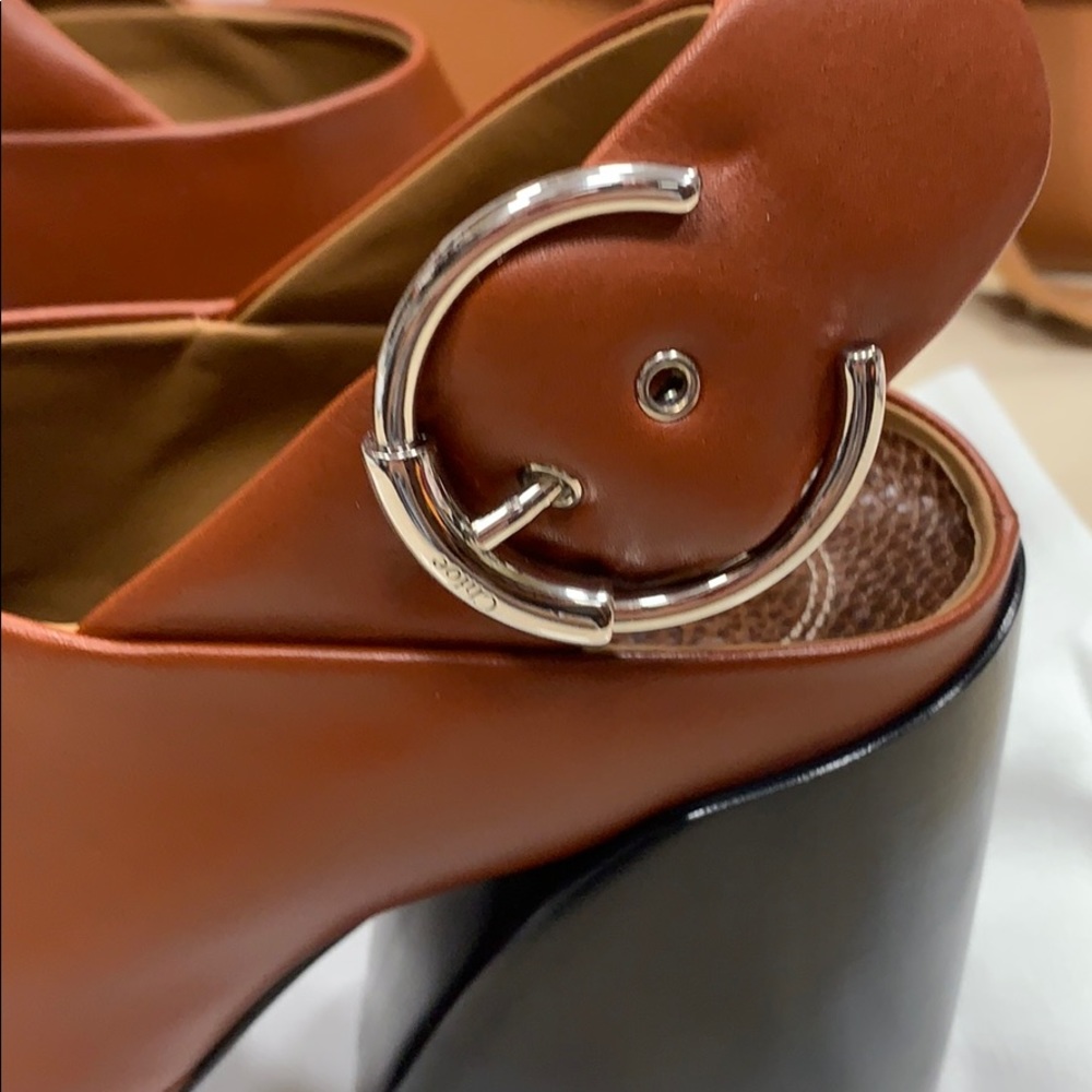 CHLOE WAVE SLINGBACK IN SEPIA BROWN LUXURY SMOOTH LEATHER WAVE HEEL SZ EU 38.5 - Picture 6 of 10